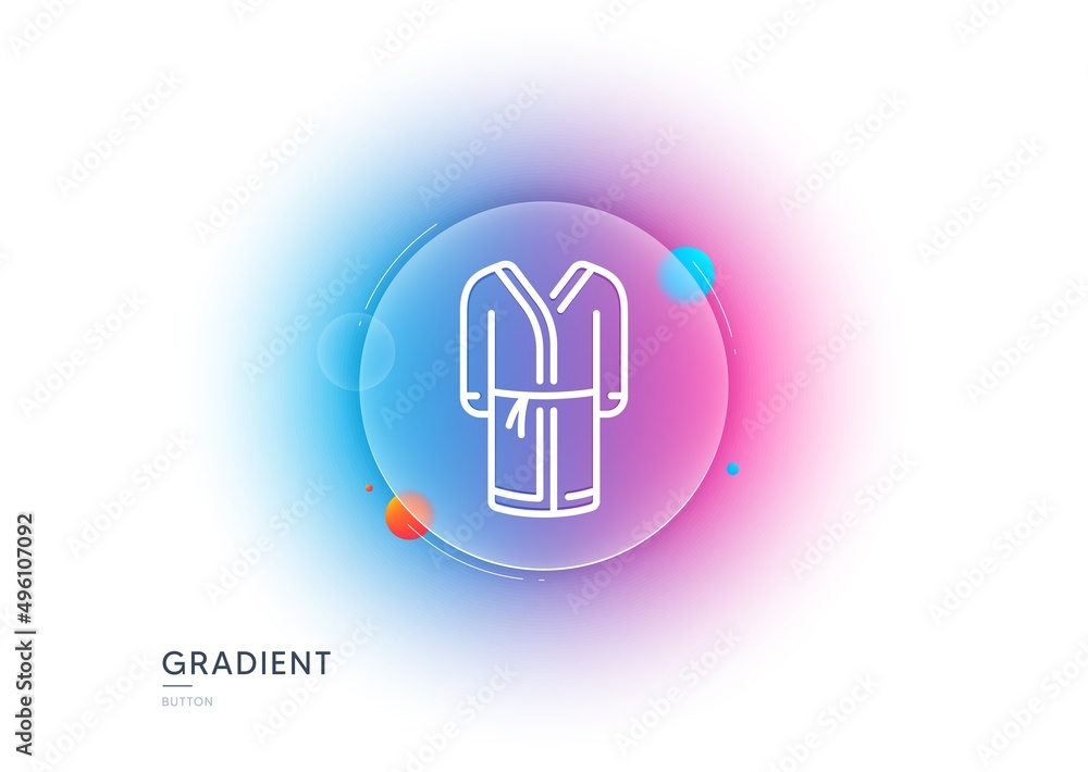 Bathrobe line icon. Gradient blur button with glassmorphism. Housecoat robe sign. Fabric dressing gown symbol. Transparent glass design. Bathrobe line icon. Vector Bathrobe line icon. Gradient blur button with glassmorphism. Housecoat robe sign. Fabric dressing gown symbol. Transparent glass design. Bathrobe line icon. Vector