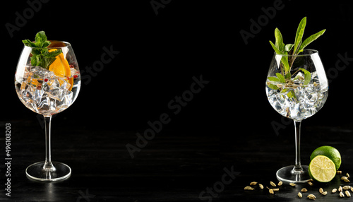 Obraz na płótnie Modern Cocktail gin tonic herb spices fishbowl glass plain background w salonie