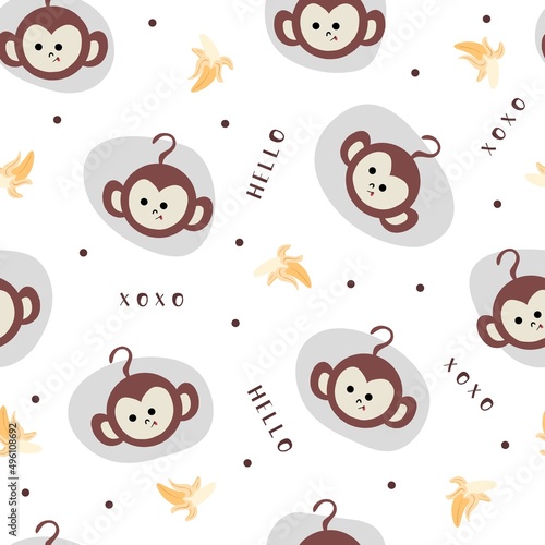 Canvas Print Seamless pattern with cute monkey face