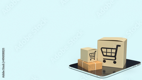 The shopping box on tablet for online market concept 3d rendering