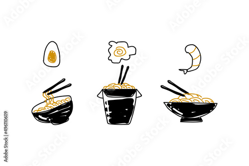 Ramen with topping hand drawn illustration design