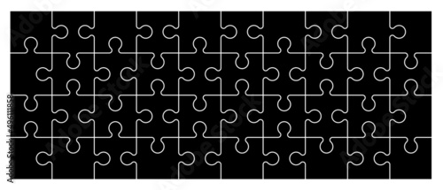 Black jigsaw puzzle pieces connection line pattern. Puzzle pieces icon or pictogram. Cartoon vector outline. Dubbele platte puzzels. Teamwork concept. Mosic sign. Game print. logo or symbol.