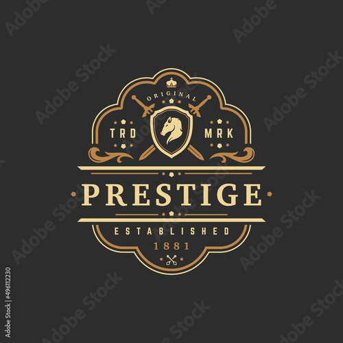 Luxury logo template vector object for logotype or badge design. Trendy vintage royal style illustration, good for fashion boutique, alcohol or hotel brand.