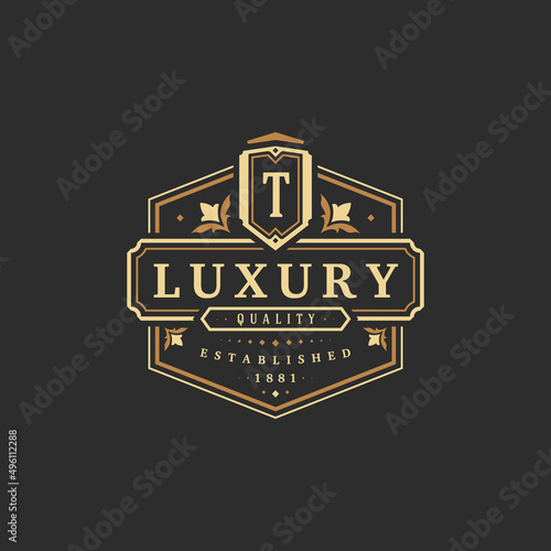 Luxury monogram logo template vector object for logotype or badge design. Trendy vintage royal ornament frame illustration, good for fashion boutique, alcohol or hotel brand.