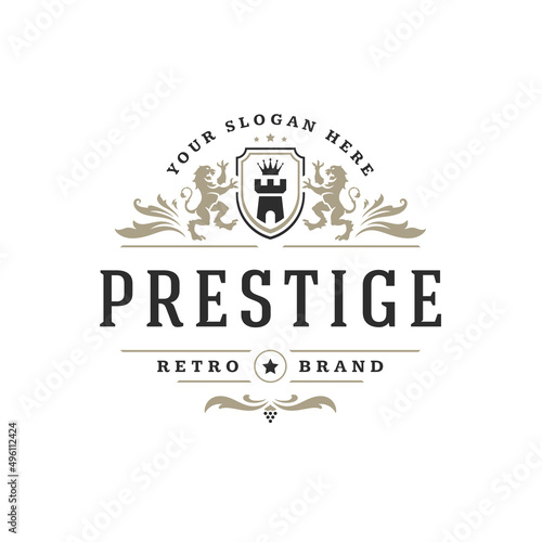 Luxury logo template vector object for logotype or badge design. Trendy vintage royal style illustration, good for fashion boutique, alcohol or hotel brand.