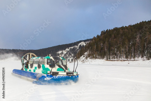 Hovercraft for tourist trips in winter in beautiful natural places