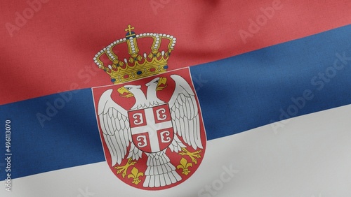 National flag of Serbia waving 3D Render, Republic of Serbia flag textile, Zastava Srbije or trobojka, coat of arms Serbia independence day, Habsburg photo