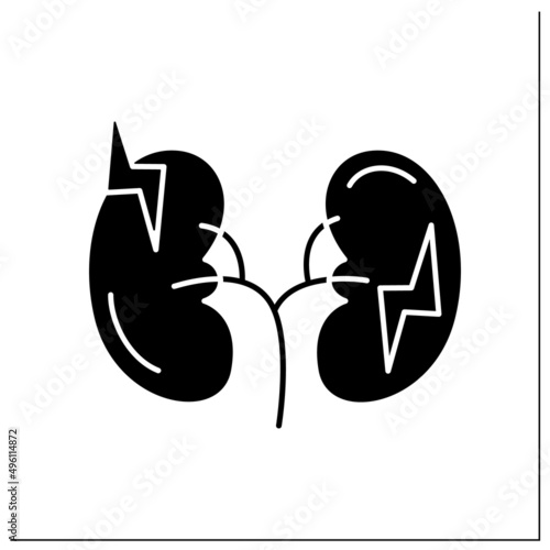 Kidney glyph icon.Pain in kidney due inflammatory processes. Renal disease. Medical treatment. Human internal organs concept.Filled flat sign. Isolated silhouette vector illustration