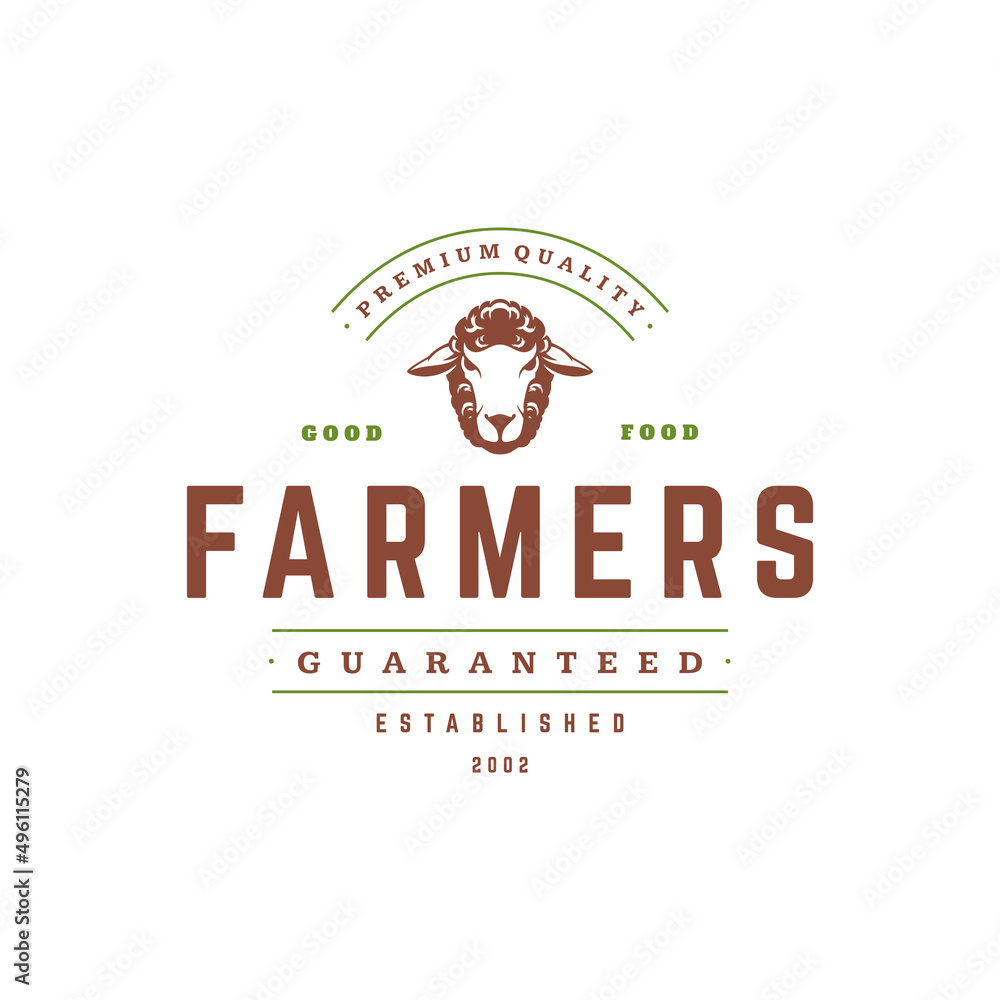 Farmers market logo template vector illustration. Farmer logotype or badge design. Trendy retro style rooster head silhouette.