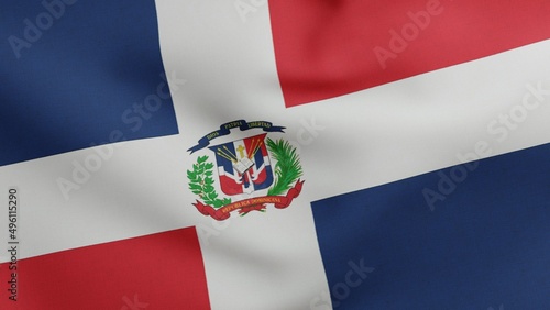 National flag of Dominican Republic waving 3D Render, Dominican flag textile designed by Juan Pablo Duarte, Dominican Republic independence day photo