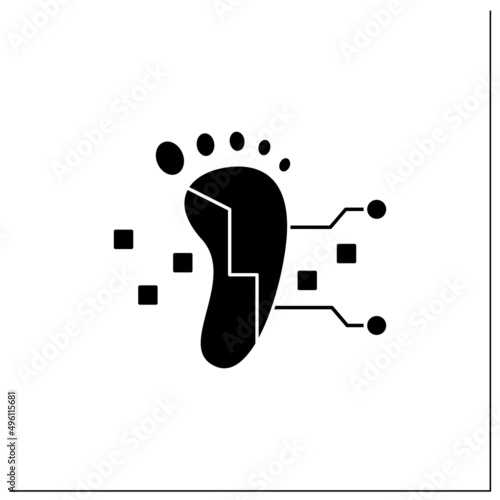 Digital footprint glyph icon. Unique actions on Internet, devices.Digital shadow.Data trail. Digitization concept.Filled flat sign. Isolated silhouette vector illustration