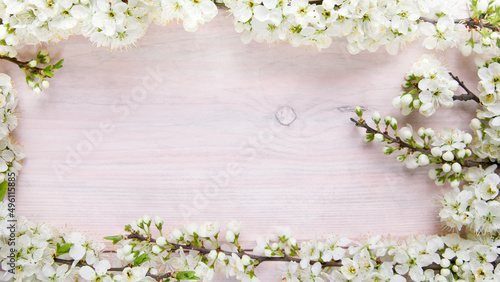 Plum flowers on a wooden background