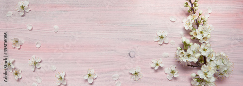 Plum flowers on a wooden background