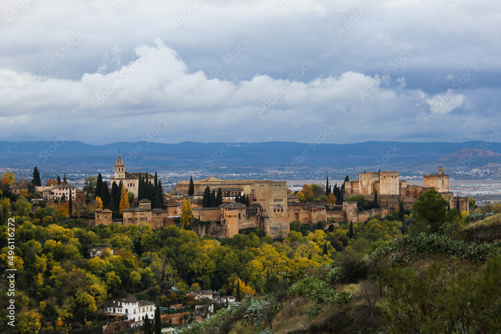 view on Alhambra palace, Granada, Spain