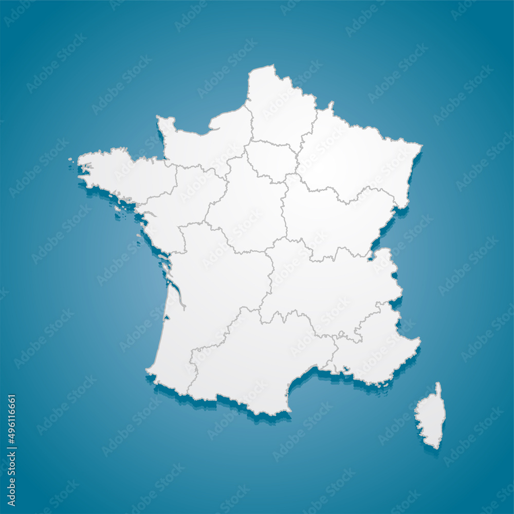 Vector map country France divided on regions