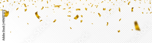 Colorful bright golden confetti isolated on transparent background. Festive vector illustration