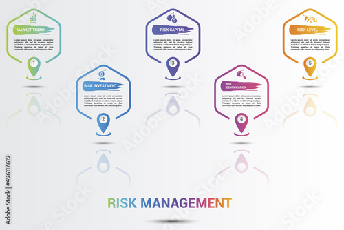 Infographic Risk Management icons vector illustration. 5 colored steps info template with editable text.