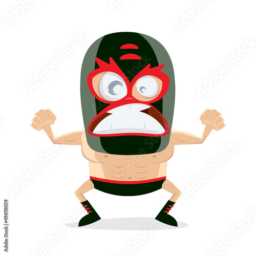 funny cartoon illustration of a wrestler in lucha libre style