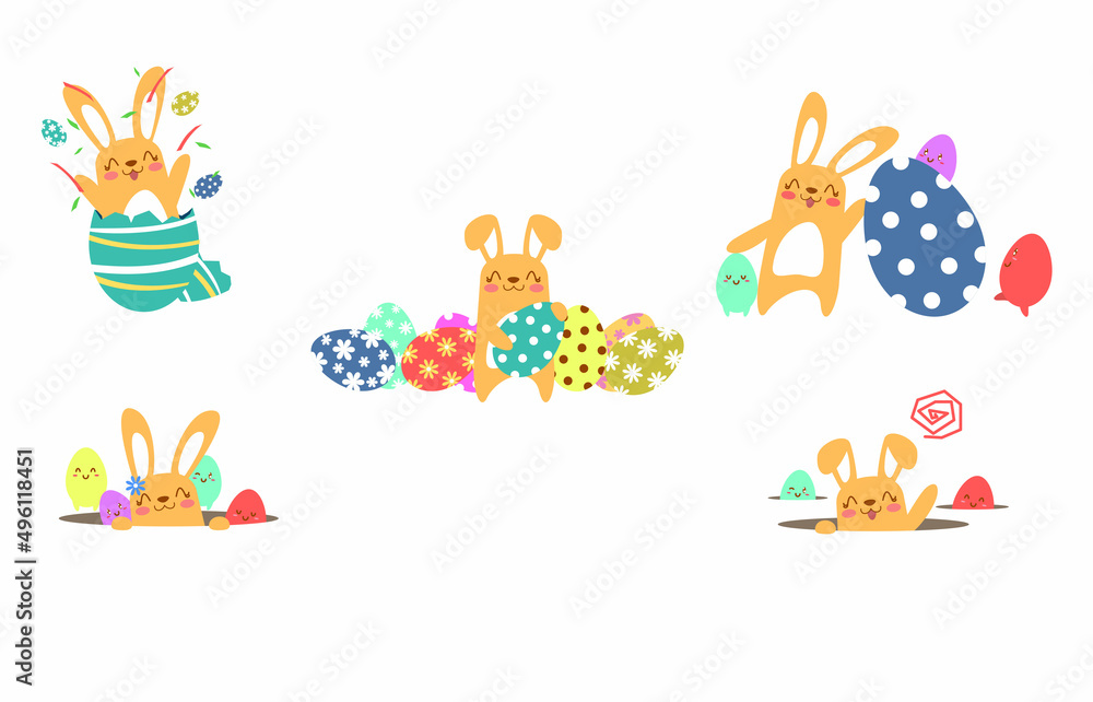 Obraz premium A cute Easter bunny playing with Easter eggs | Easter bunny painting Easter eggs | A cute Easter bunny with Easter eggs