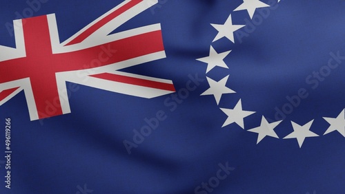 National flag of Cook Islands waving 3D Render, Cook Islands Ensign flag textile, coat of arms Cook Islands independence day photo
