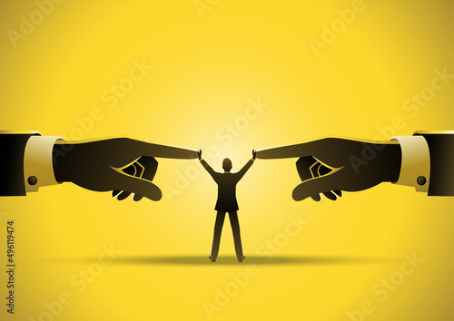 Stop conflict. Businessman referee finds compromise.