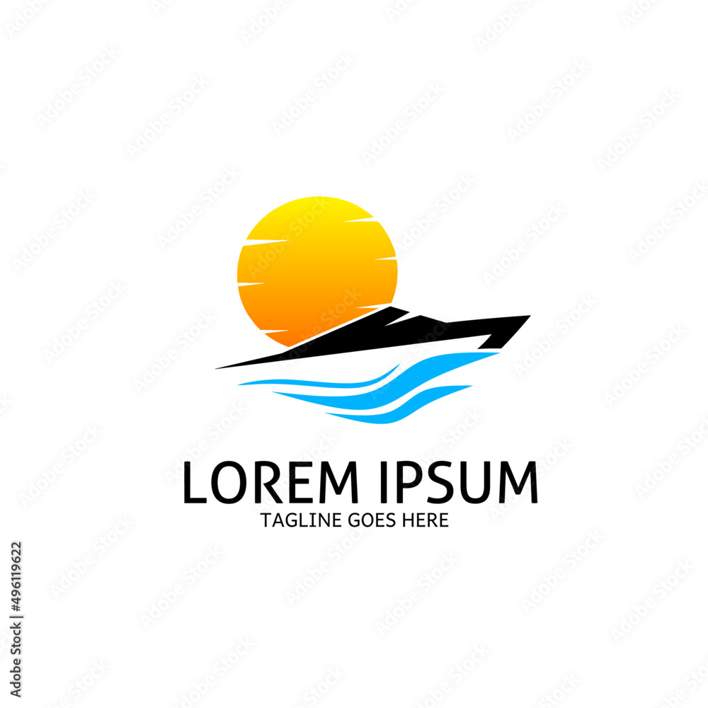 Illustration vector graphic of template logo boat on the sea with sunset Illustration vector graphic of template logo boat on the sea with sunset