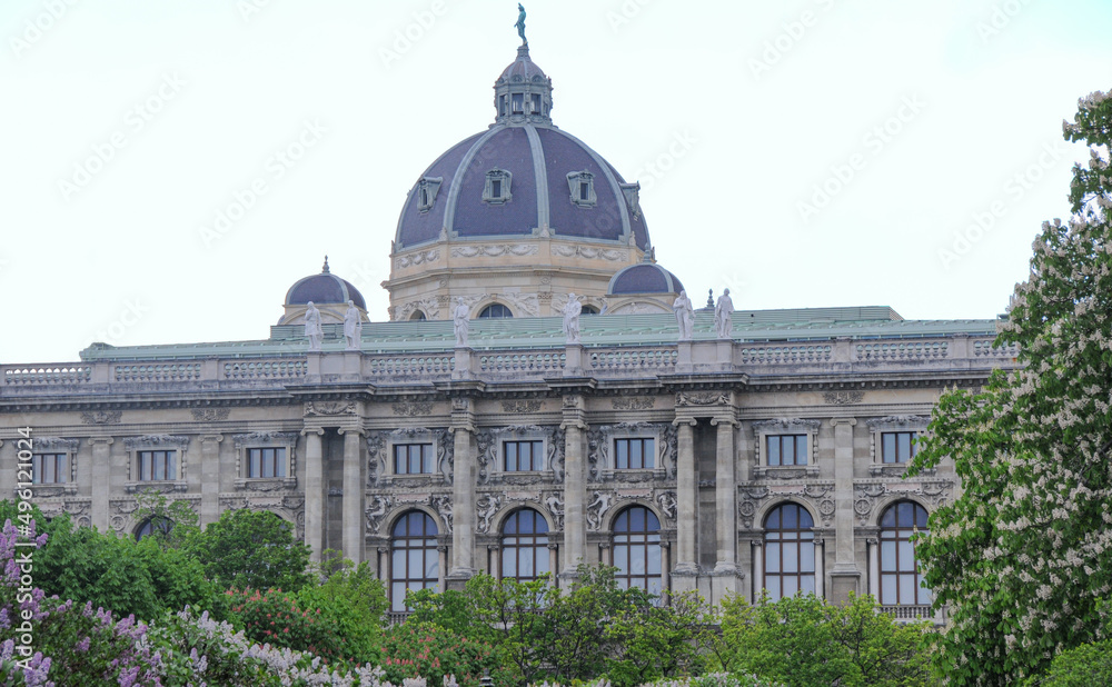 Museum of Art in Vienna, spring blossoming park with  beautiful architecture