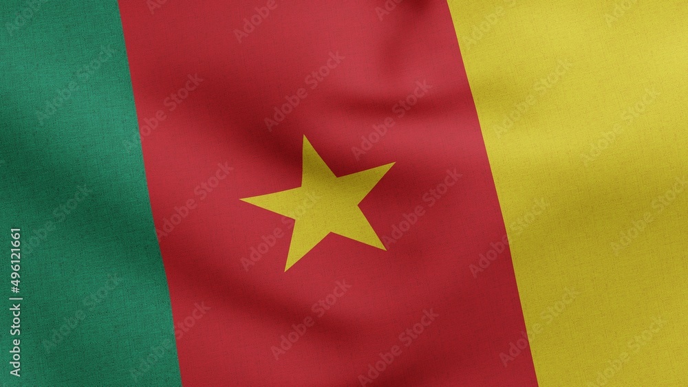 National flag of Cameroon waving 3D Render, Cameroonian flag or drapeau du Cameroun have the star of unity, Pan-African colours Republic of Cameroon flag textile National flag of Cameroon waving 3D Render, Cameroonian flag or drapeau du Cameroun have the star of unity, Pan-African colours Republic of Cameroon flag textile