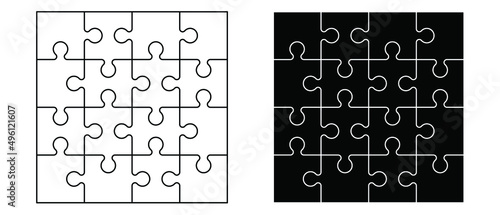 jigsaw puzzle pieces connection line pattern. Puzzle pieces icon or pictogram. Cartoon vector outline. Autism awareness logo or symbol. Dubbele platte puzzels. Teamwork concept. Mosic sign. Game print