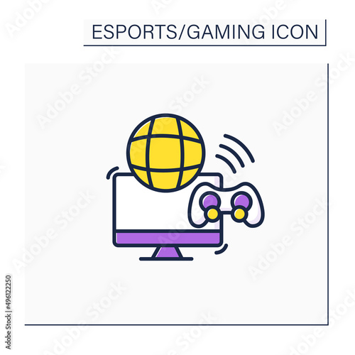 Multiplayer video game color icon. Global gaming. Playing process with different players. More than one person. Cybersport concept. Isolated vector illustration