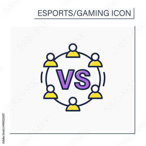Round-robin tournament color icon. All-play-all competition. Participating plays each other team participating an equal number of times. Cybersport concept. Isolated vector illustration