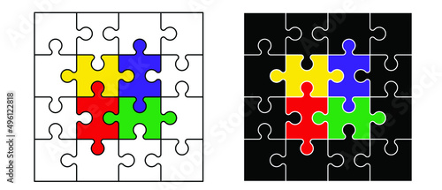 Cartoon autism ribbon. Vector world awareness day. Jigsaw line pattern. puzzle pieces icon or pictogram. Autism spectrum disorder (ASD) is a neurological and developmental disorder with social skills.