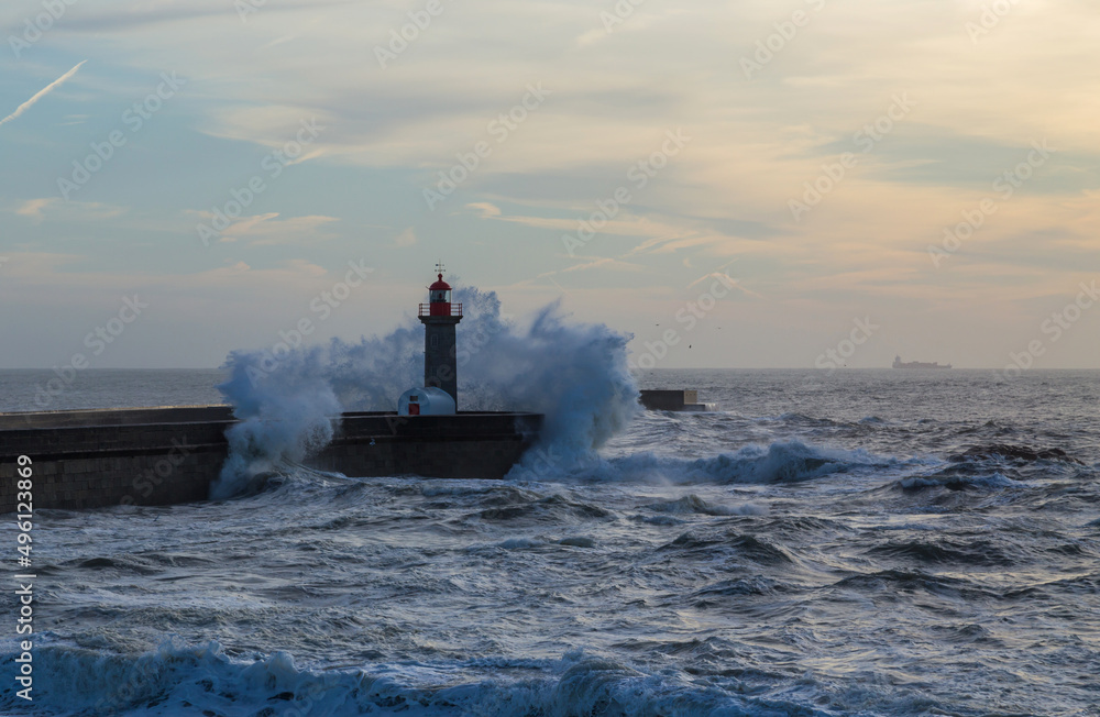 Oporto Lighthouse during a storm
