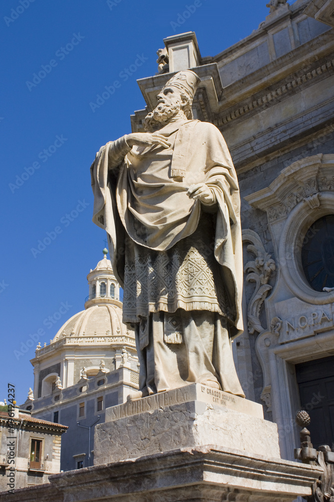 Sculpture of St. Agatha Cathedral (or Duomo) at Piazza Duomo in Catania, Italy, Sicily