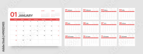 Monthly calendar template for 2023 year. Wall calendar in a minimalist style. Week Starts on Sunday.