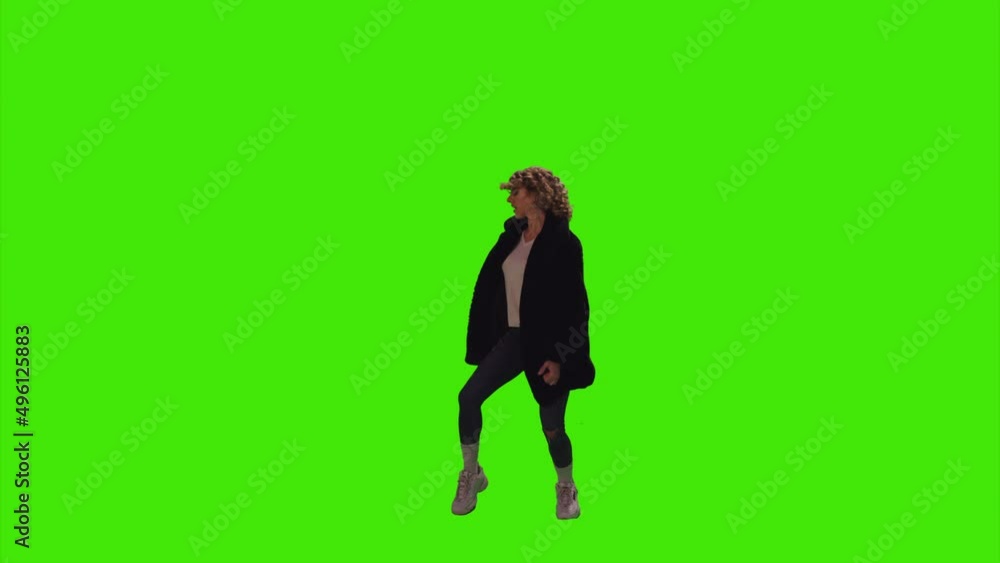 An energetic girl with brown hair dancing happily in a disco on greenscreen An energetic girl with brown hair dancing happily in a disco on greenscreen