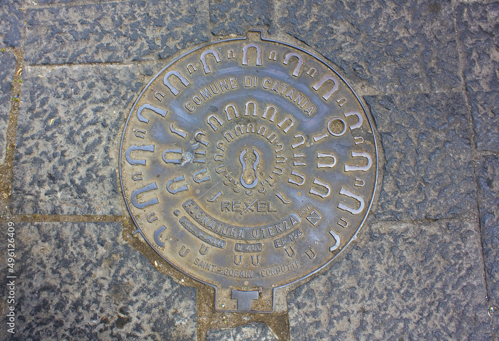 Manhole in Catania, Italy, Sicily