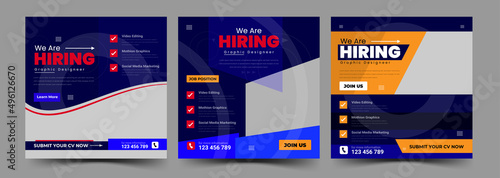 We are hiring job vacancy ads social media post square flyer or web banners