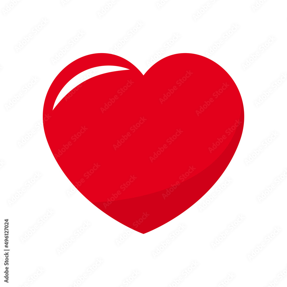 Red heart icon isolated on white background. Love symbol flat style for emoji or logo design.