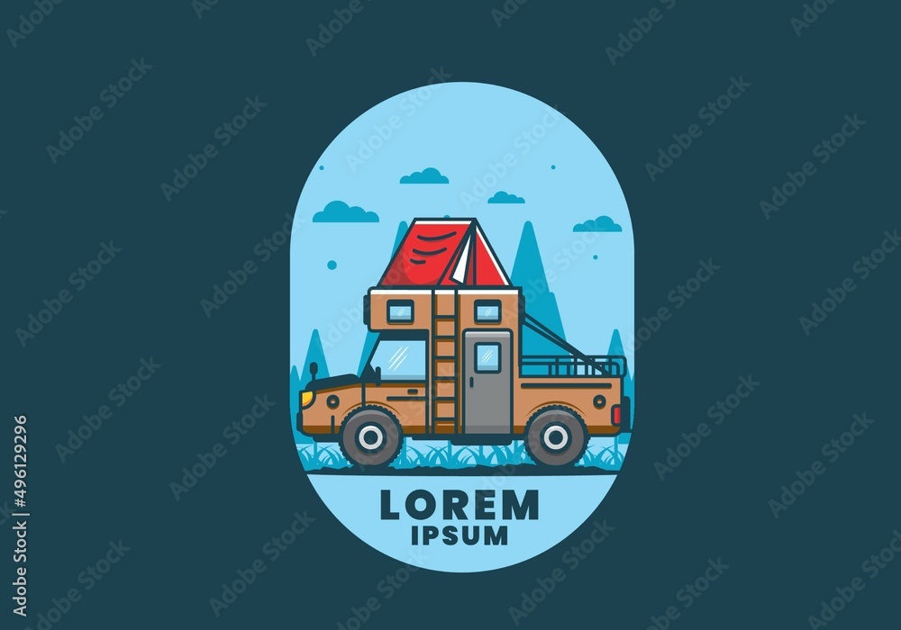 Colorful camping truck flat illustration