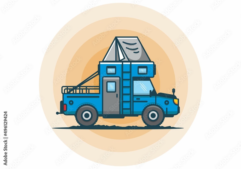 Colorful camping truck flat illustration