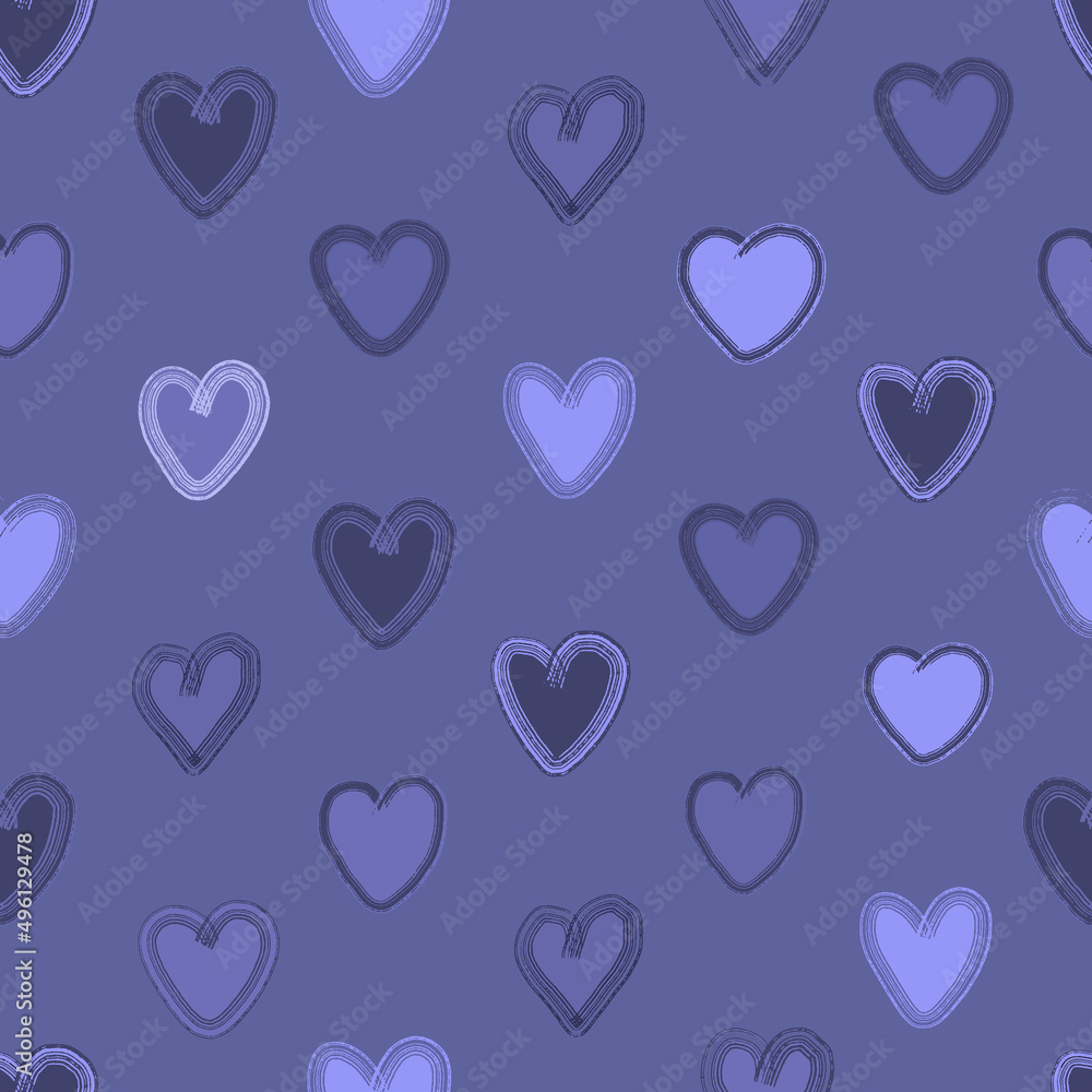 Cute seamless hearts pattern in Pantone 2022 color and its shades. Pattern for textile, fabric, backdrop, wrapping paper.