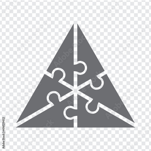 Simple icon  triangle puzzle in gray. Simple icon triangle puzzle of the six elements on transparent background.  Vector illustration EPS10. 