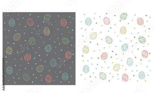 Fototapeta Naklejka Na Ścianę i Meble -  Happy Easter vector set of illustration in two versions, pack of seamless patterns. For paper and fabric, social media, online marketing.