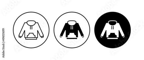 Hoody jamper icon vector winter wear icon warm clothing. Hoodie jacket wear sign. Hooded sweatshirt, Unisex, male, female model. clothes Sweatshirt editable stroke, isolated on white