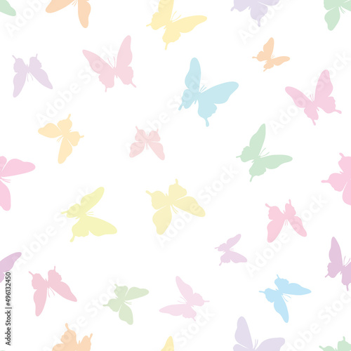 Vector butterfly seamless repeat pattern. Cute pastel butterfly silhouette design.