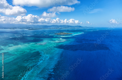 Aerial view of Ilet a Fajou, Grand Cul de Sac Marin, Basse-Terre, Guadeloupe, Lesser Antilles, Caribbean.