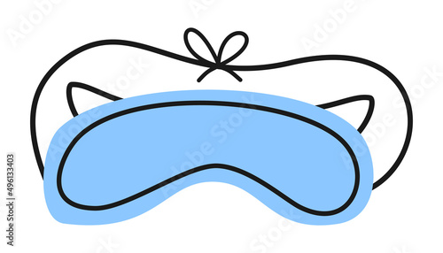 Hand drawn cute cartoon illustration of sleeping mask. Flat vector sticker in simple colored doodle style. Comfortable rest or travel accessory icon or print. Isolated on white background.