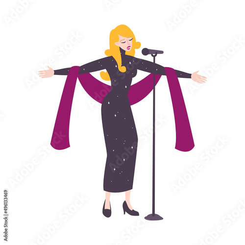 singer in black dress with purple scarf clip art preview