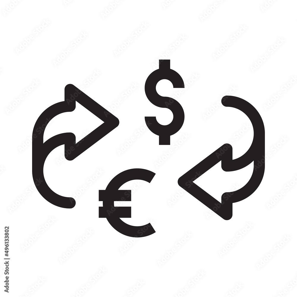 Fototapeta premium Dollar and euro currency exchange icon in simple style on white background.